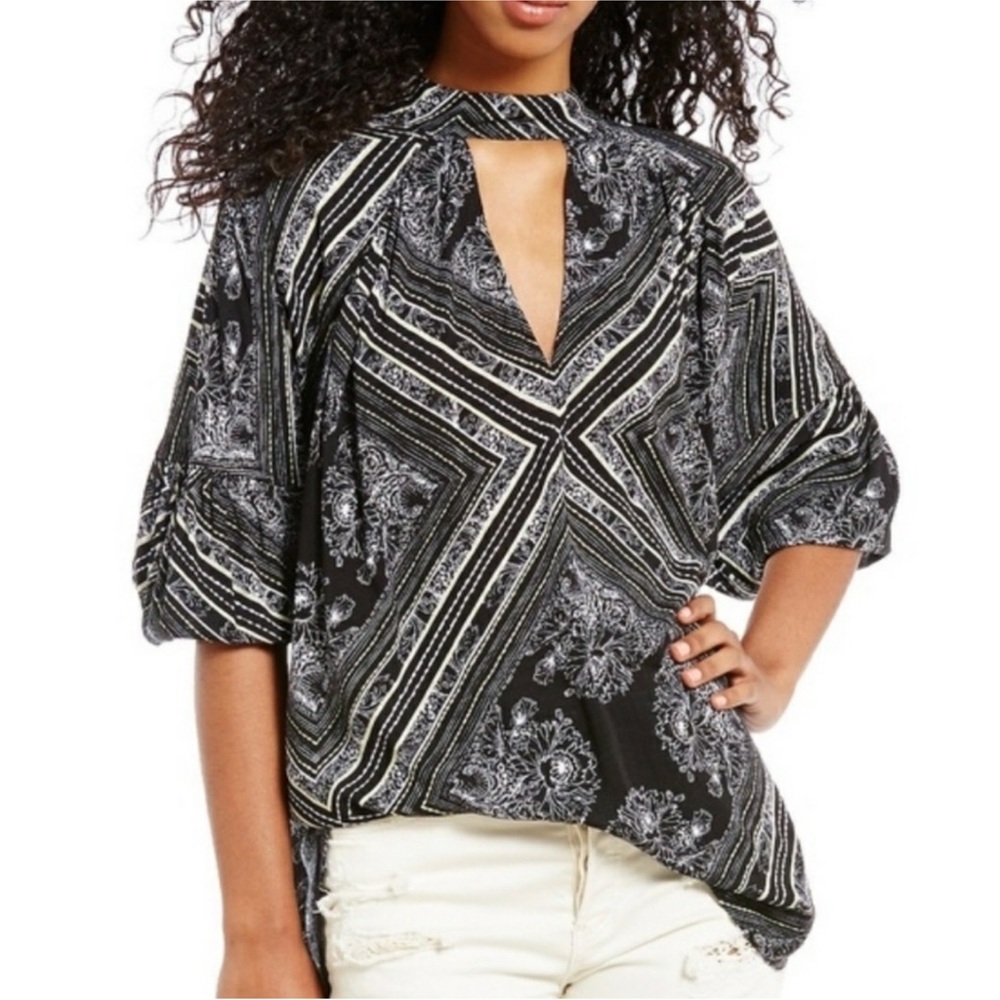 Free People Walking On A Dream Black Tunic Top Size XSmall